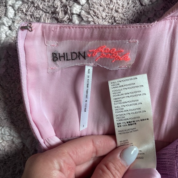 BHLDN x Free People Alaine Dress Mini Puff Sleeve Bow Back Square Neck Pink - Picture 7 of 7